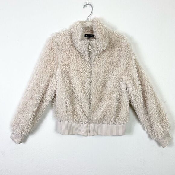Zara TRF Ivory Cream Faux Fur Cropped Zip Up Sherpa Teddy Bomber Jacket Size S - Picture 1 of 7